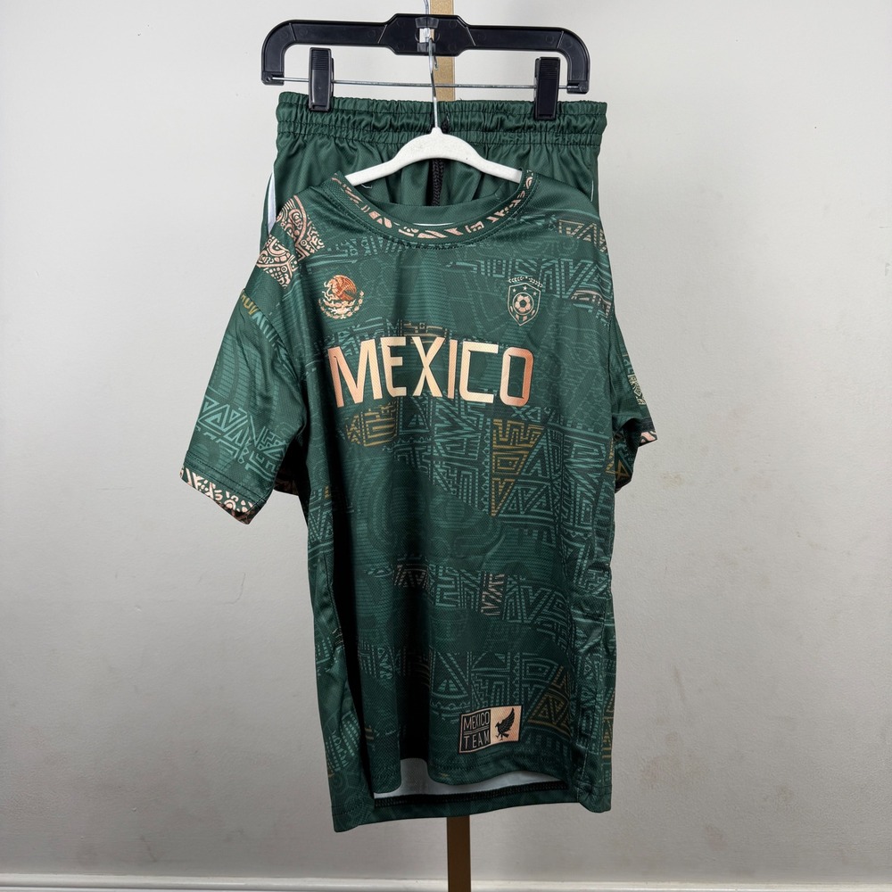 GarmentOne Mexico Soccer Jersey Set Kids Size YM Green Aztec Pattern football